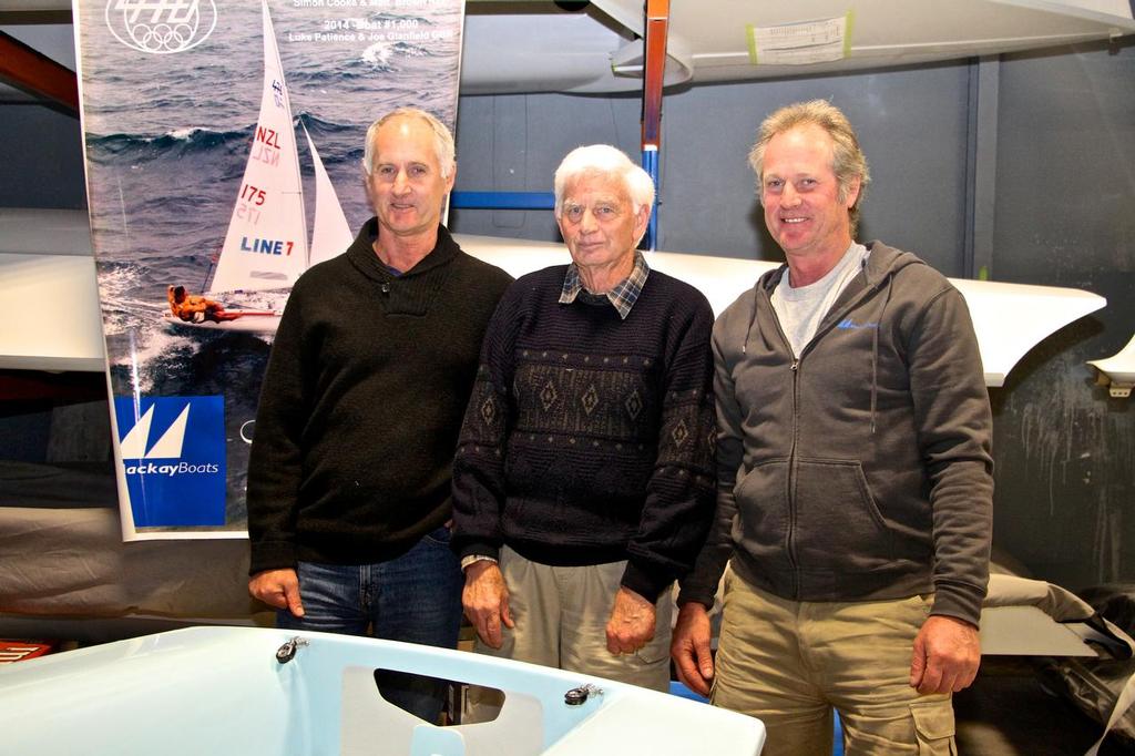 In the beginning there were three - Dave Mackay, Tim Smedley (Measurer) and Owen Mackay - Mackay Boats 1000th 470 September 4, 2014 © Richard Gladwell www.photosport.co.nz